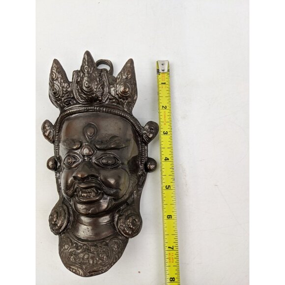 TIBETAN MAHAKALA Vintage BRASS METAL MASK Wall Door Hanging 8" Figure - Picture 7 of 9